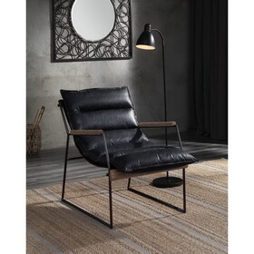 Distress Espresso and Matt Iron Accent Chair with Sled Base B062P209157