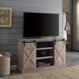 Oak TV Stand with 2 Sliding Barn Doors B062P209170