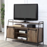 Rustic Oak and Black TV Stand with Sliding Barn Door B062P209174