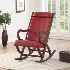 Burgundy and Walnut Rocking Chair with Nailhead Trim B062P209179