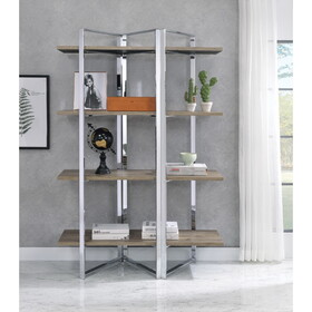 Natural and Chrome 4-Shelf Bookshelf B062P209196