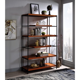 Honey Oak and Black 6-Shelf Bookshelf B062P209197