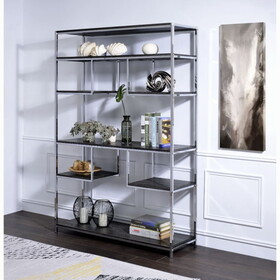 Rustic Grey Oak and Chrome 8-Shelf Bookshelf B062P209200