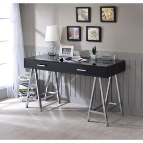 Black High Gloss and Chrome Writing Desk with USB Port