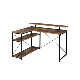 Weathered Oak and Black 3-Shelf Writing Desk B062P209206