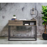 Rustic Oak and Black Writing Desk with Drawer and Shelf B062P209209