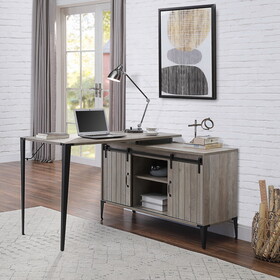 Grey Oak Writing Desk with Sliding Barn Door