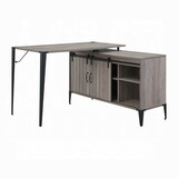 Grey Oak and Black 1-Drawer Writing Desk with USB Port B062P209221