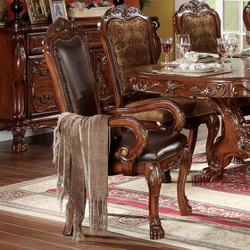 Brown and Cherry Oak Arm Chair with Nailhead Trim (Set of 2) B062P209245