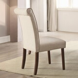 Beige Linen and Walnut Side Chair with Tufted Back (Set of 2) B062P209257