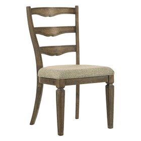 Beige and Weathered Oak Side Chair with Ladder Back (Set of 2) B062P209273