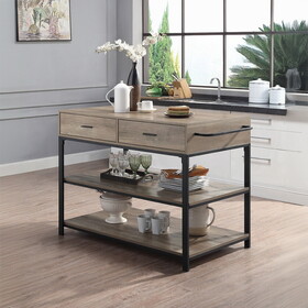 Rustic Oak and Black 2-Drawer Kitchen Island with Shelf B062P209303