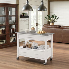 Stainless Steel and White 1-Shelf Kitchen Cart with Locking Casters B062P209304