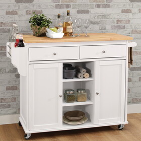 Natural and White 2-Door Kitchen Cart with 2 Drawers B062P209305