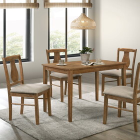 Weathered Oak 5-Piece Dining Set with Upholstered Seat B062P209306