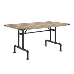 Oak and Sandy Black Dining Table with Metal Leg B062P209308