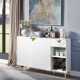 White High Gloss 2-Door Server with Drawer and Shelf