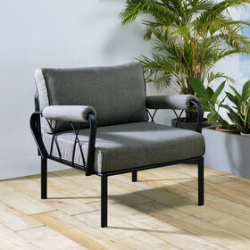 Grey and Black Patio Arm Chair with Loose Back B062P209334