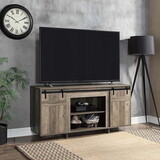 Grey Washed TV Stand with 2 Sliding Barn Doors B062P209411