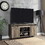 Grey Washed TV Stand with 2 Sliding Barn Doors B062P209411