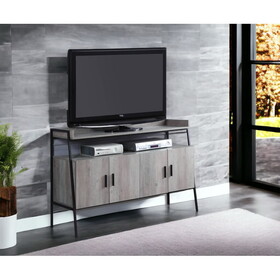 Grey Oak and Black 4-Door TV Stand B062P209415