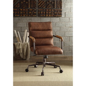 Retro Brown Swivel Office Chair with 5-Star Base