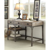 Weathered Oak and Antique Silver 3-Drawer Writing Desk