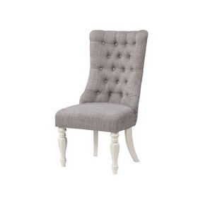 Grey and Antique White Side Chair with Tufted Back (Set of 2) B062P215495