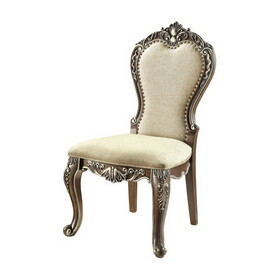 Beige and Antique Oak Side Chair with Nailhead Trim (Set of 2) B062P215501