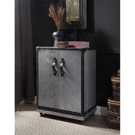 Antique Ebony and Aluminum 2-Door Wine Cabinet with Casters B062P215512