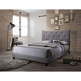 Grey Queen Bed with Tufted Headboard B062P215515