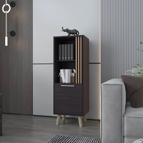 Wengue and Natural Oak Storage Cabinet with a Door and Open Storage B062P290230
