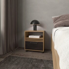 Natural Oak Nightstand with a Drawer and Open Storage B062P290236