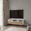 White and Natural Oak TV Stand with 2 Doors and Open Storage B062P290286