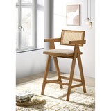 Remy Light Walnut Woven Rattan Wood Bar Chair (Set of 2) B062P299924