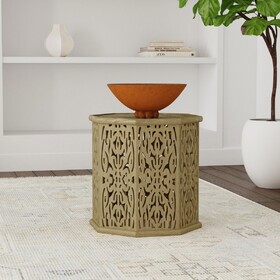 Watsonville Natural Brown Octagonal Solid Mango Wood Side Table B062P299977