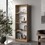 Natural Oak and White 4-Shelf Flat Bookcase with Open Storage B062P355524