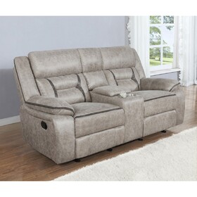 Brazelton Taupe Upholstered Glider Loveseat with Console B062P357772