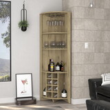 Morgana 8-Bottle 5-Shelf Corner Bar Cabinet Macadamia B062S00018