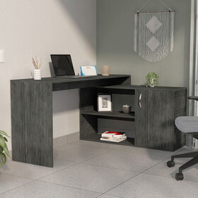 Lyncliff 1-Drawer 2-Shelf L-Shaped Office Desk Smokey Oak B062S00037