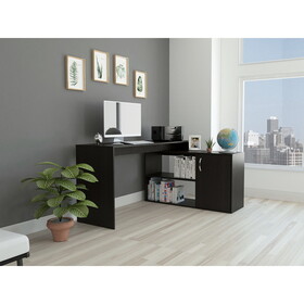 Lyncliff 1-Drawer 2-Shelf L-Shaped Office Desk Black Wengue B062S00039