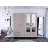 Black Rock 2-Drawer Large Armoire with Mirror Doors Black Wengue and Light Gray B062S00047