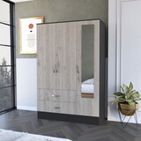 Black Rock 2-Drawer Small Armoire with Mirror Door Black Wengue and Light Gray B062S00138