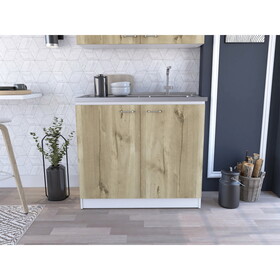 Brookeline Rectangle 2-Door Utility Sink and Cabinet White and Light Oak B062S00145