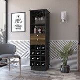 Pierpont 12-Bottle 2-Drawer 1-Shelf Bar Cabinet Black Wengue and Walnut B062S00166