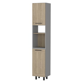 Devoux 2-Door 2-Shelf Kitchen Pantry Light Pine and Gray B062S00187