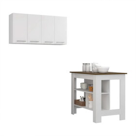 Burlingame 5-Shelf 4-Door 2-piece Kitchen Set, Kitchen Island and Upper Wall Cabinet White and Walnut B062S00191