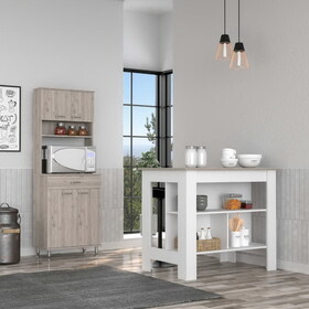Newton 8-Shelf 1-Drawer 2-piece Kitchen Set, Kitchen Island and Pantry Cabinet White and Light Gray B062S00193