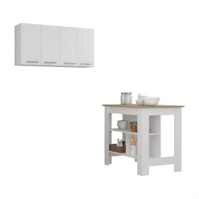 Burlingame 5-Shelf 4-Door 2-piece Kitchen Set, Kitchen Island and Upper Wall Cabinet White and Light Oak B062S00201