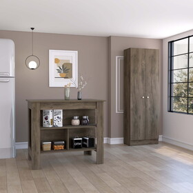 Roblar 8-Shelf 2-Door 2-piece Kitchen Set, Kitchen Island and Pantry Cabinet Dark Brownand Onyx B062S00206
